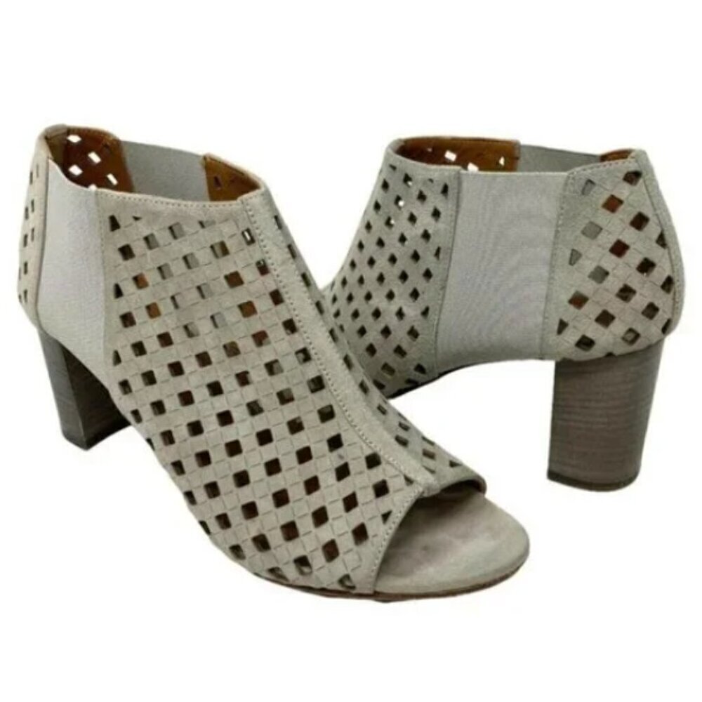 Aquatalia Perforated Cut Out Italian Suede Open Toe Ankle Booties - Size 10
